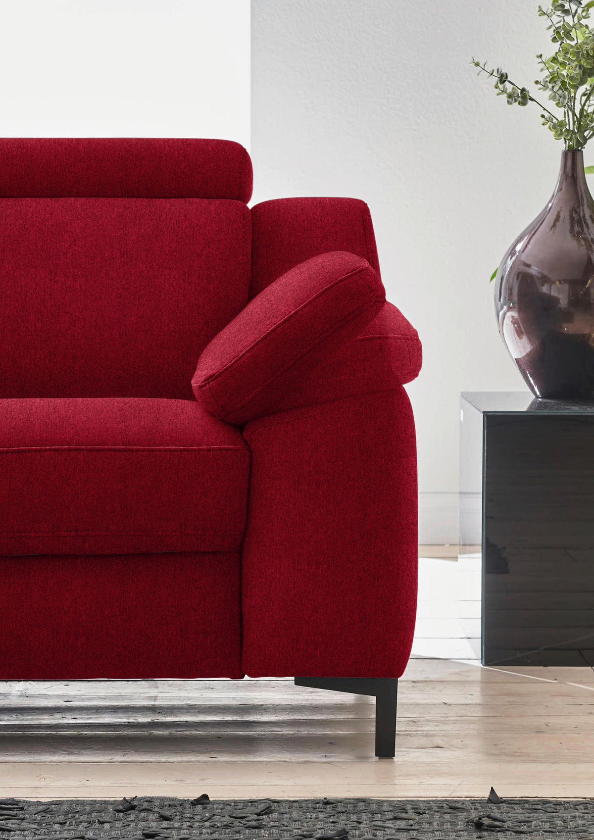 3-SITZER-SOFA in Chenille Rot  - Rot/Schwarz, Design, Textil/Metall (230/104/104cm) - Valdera