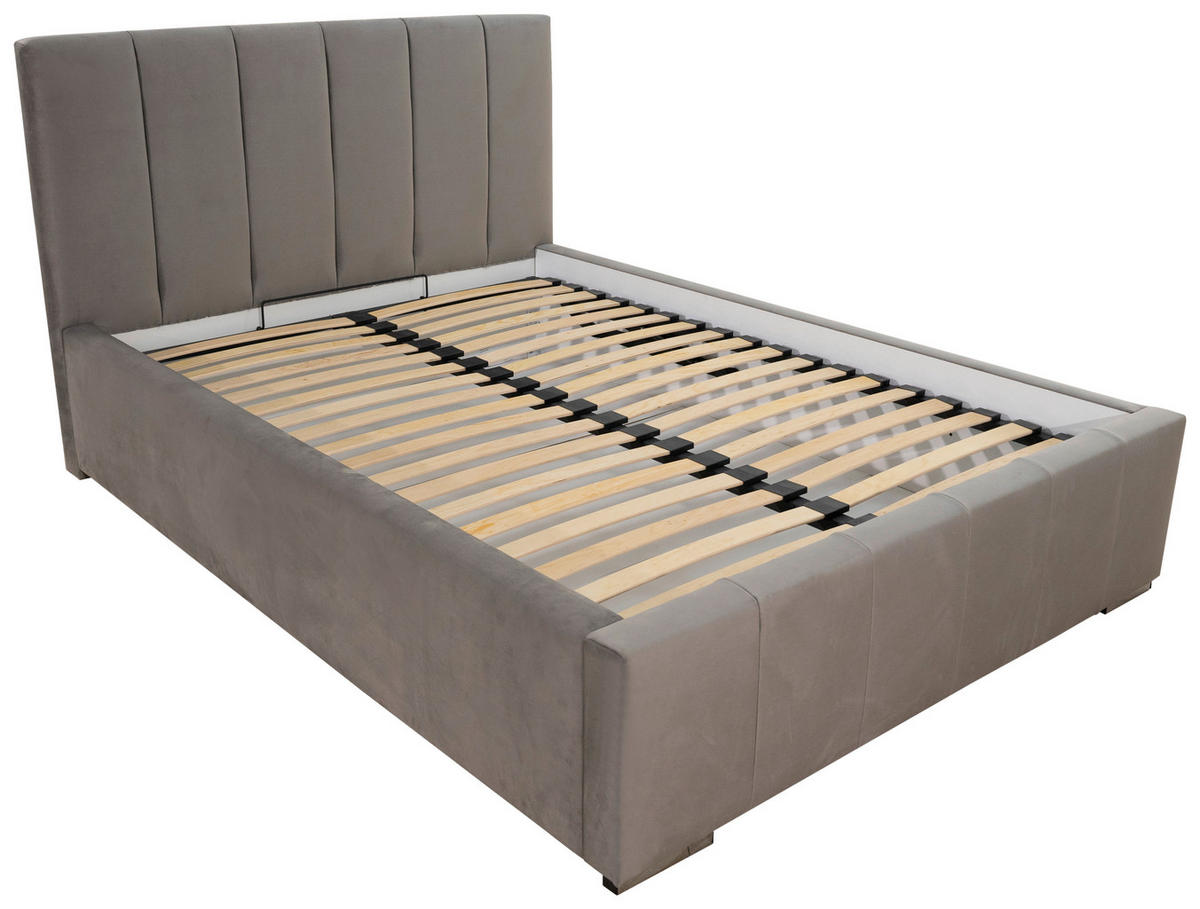 ČALOUNĚNÁ POSTEL, 140/200 cm, šedá - šedá/jádrový buk, Moderní, kov/dřevo (140/200cm) - MID.YOU