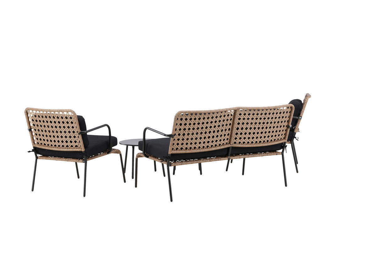 LOUNGEGARNITUR   Rattan Stahl  - Dunkelgrau/Schwarz, KONVENTIONELL, Naturmaterialien/Holz - Gardenson