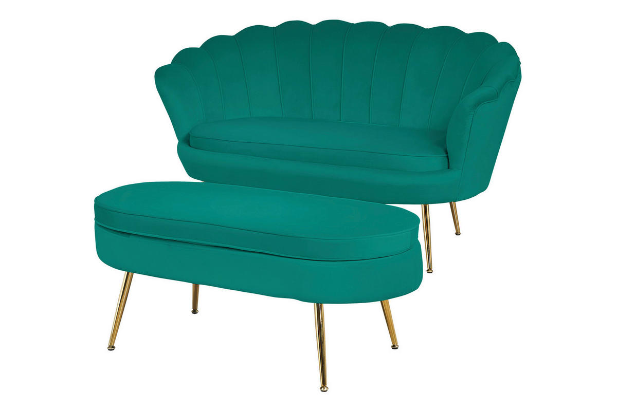 HOCKER in Textil Grün  - Goldfarben/Grün, MODERN, Textil/Metall (99/40/44cm) - Livetastic