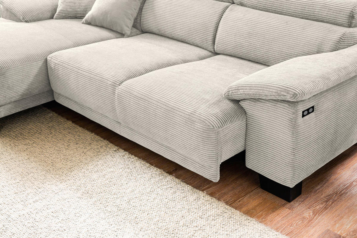 ECKSOFA in Cord Naturfarben  - Schwarz/Naturfarben, Design, Holz/Textil (174/270cm) - Pure Home Lifestyle