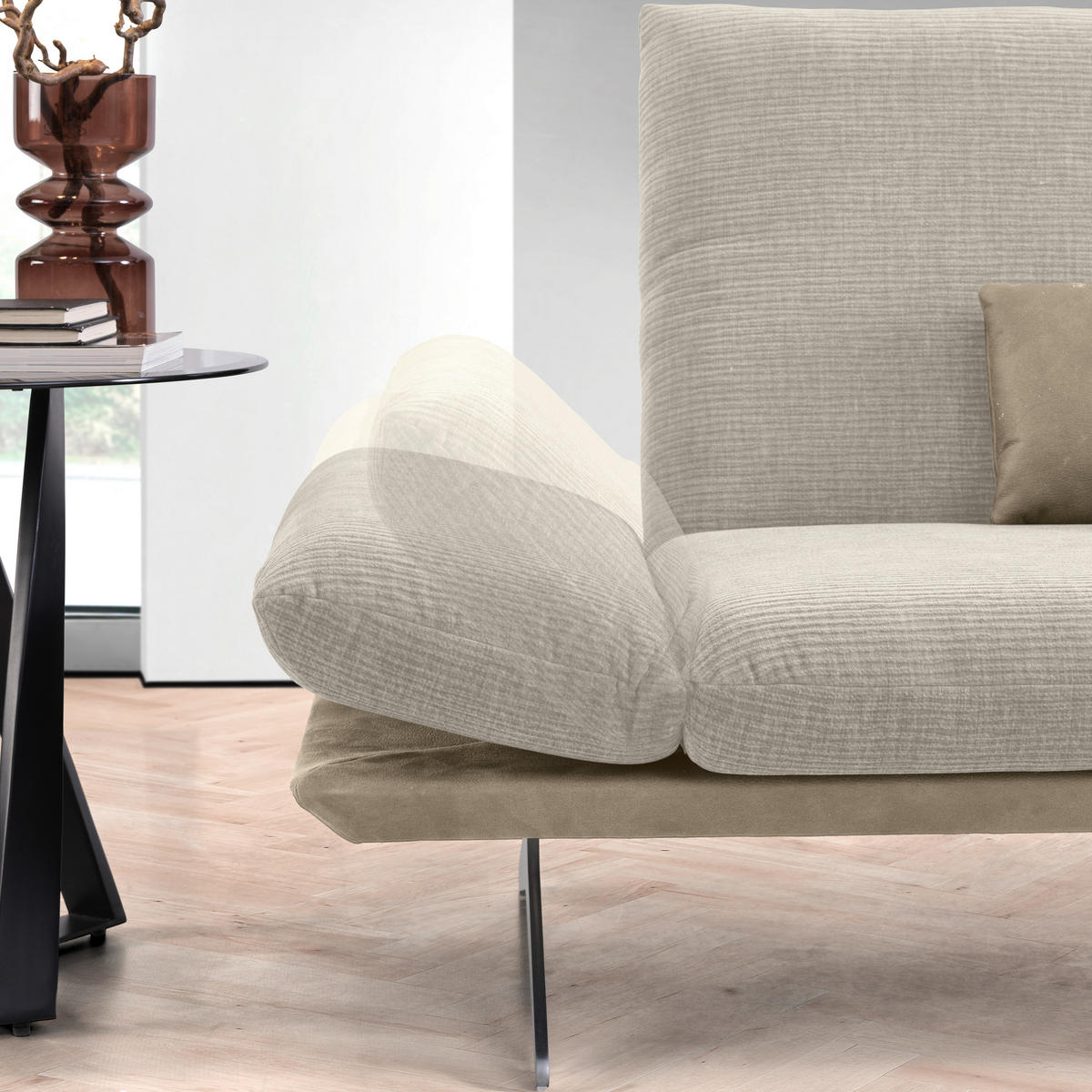ECKSOFA in Flachgewebe Greige, Graubraun  - Edelstahlfarben/Greige, Design, Textil/Metall (277/209cm) - Koinor