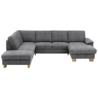 WOHNLANDSCHAFT in Velours Silberfarben  - Eichefarben/Silberfarben, Konventionell, Holz/Textil (235/316/167cm) - Beldomo System