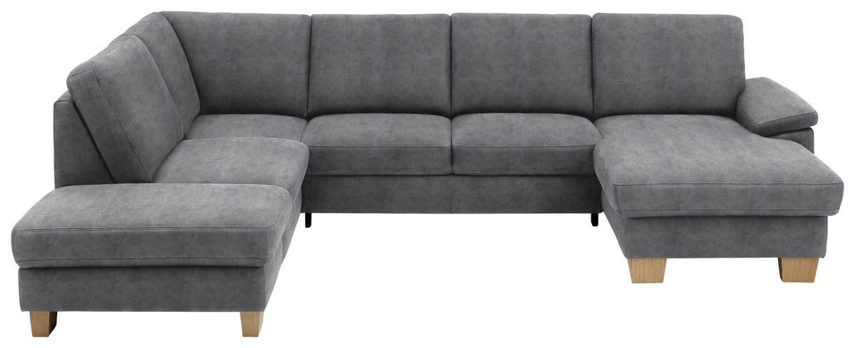 WOHNLANDSCHAFT in Velours Silberfarben  - Eichefarben/Silberfarben, Konventionell, Holz/Textil (235/316/167cm) - Beldomo System