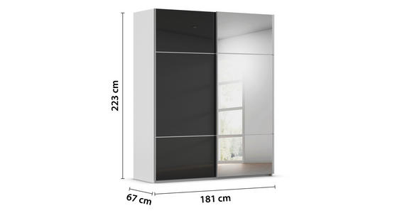SCHWEBETÜRENSCHRANK  in Grau, Schwarz  - Alufarben/Schwarz, KONVENTIONELL, Glas/Holzwerkstoff (181/223/68cm) - Novel