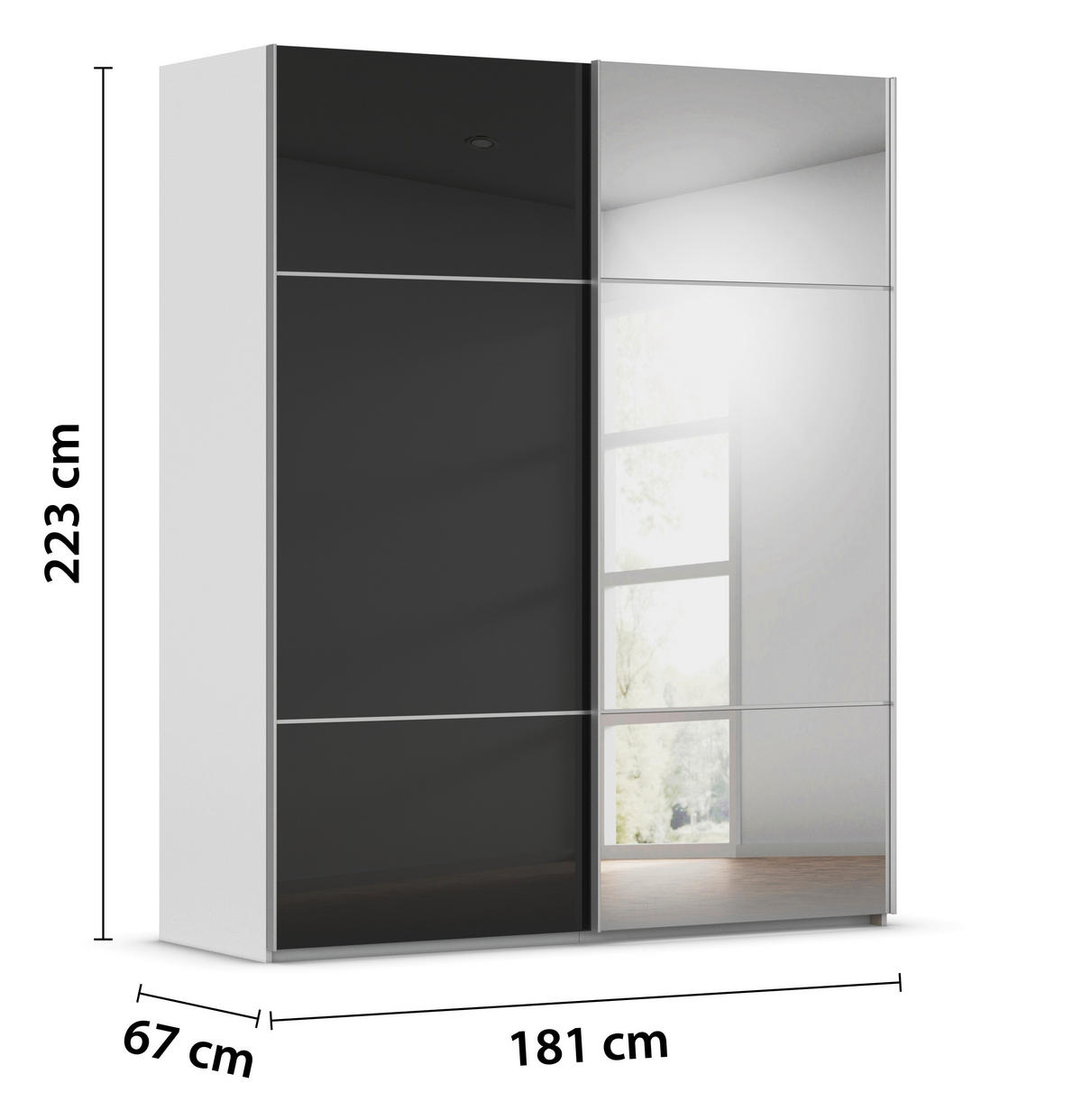 SCHWEBETÜRENSCHRANK 181/223/68 cm 2-türig Grau, Schwarz  - Alufarben/Schwarz, KONVENTIONELL, Glas/Holzwerkstoff (181/223/68cm) - Novel