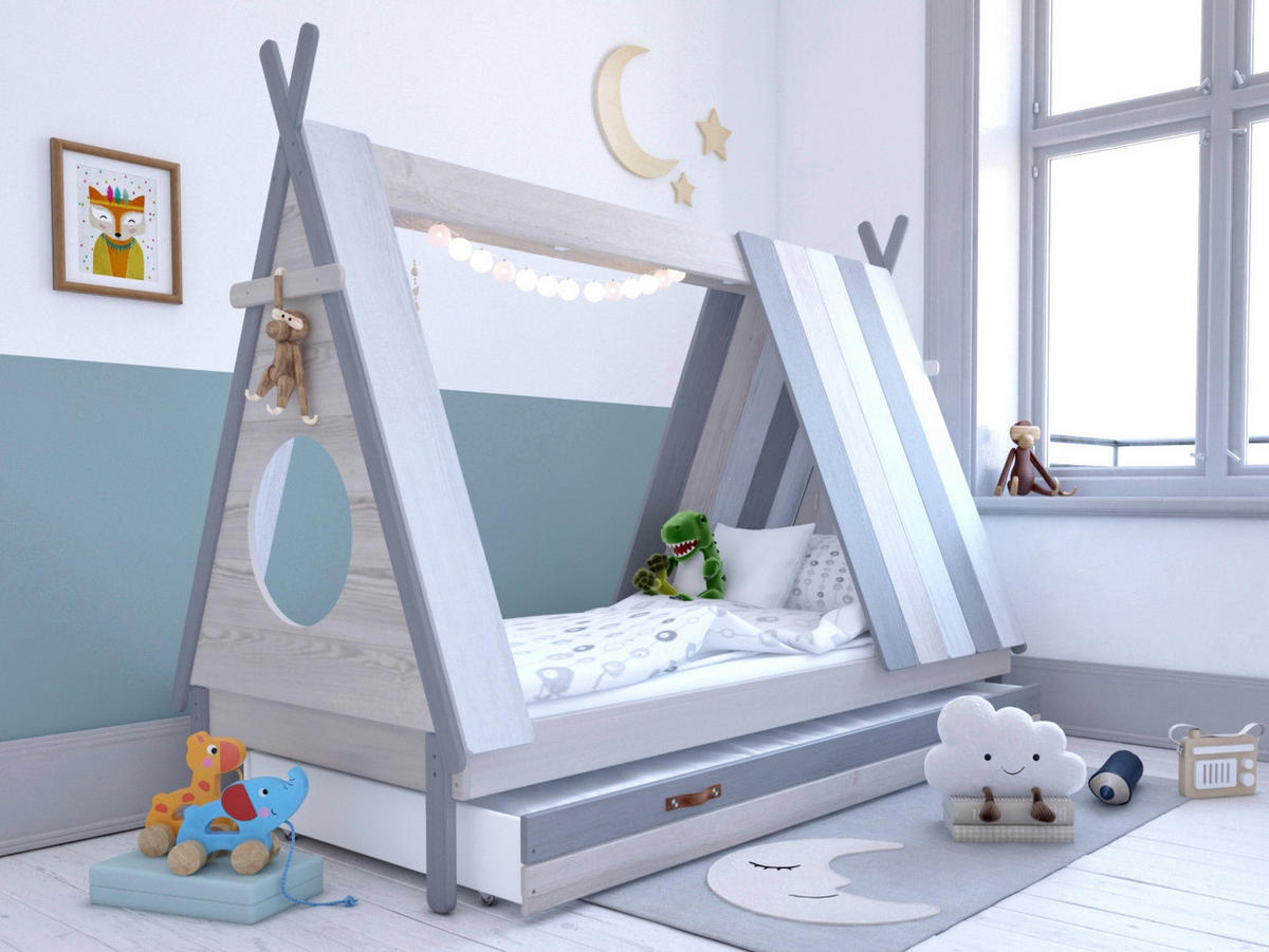 HAUSBETT 90/200 cm,  in Grau, Weiß, Lattenrost  - Weiß/Grau, Design, Holz (90/200cm) - Livetastic