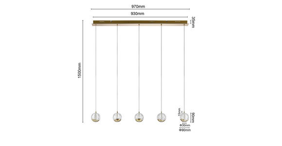LED-HÄNGELEUCHTE  96/9/150 cm    - Goldfarben, Design, Glas/Metall (96/9/150cm) - Dieter Knoll