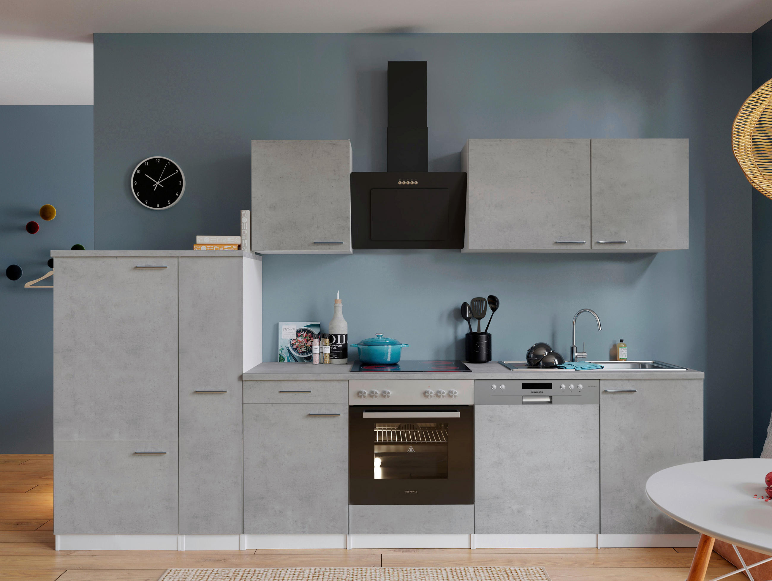 KÜCHENBLOCK 310 cm   in Grau, Weiß  - Edelstahlfarben/Weiß, Basics, Holzwerkstoff/Metall (310cm) - Respekta