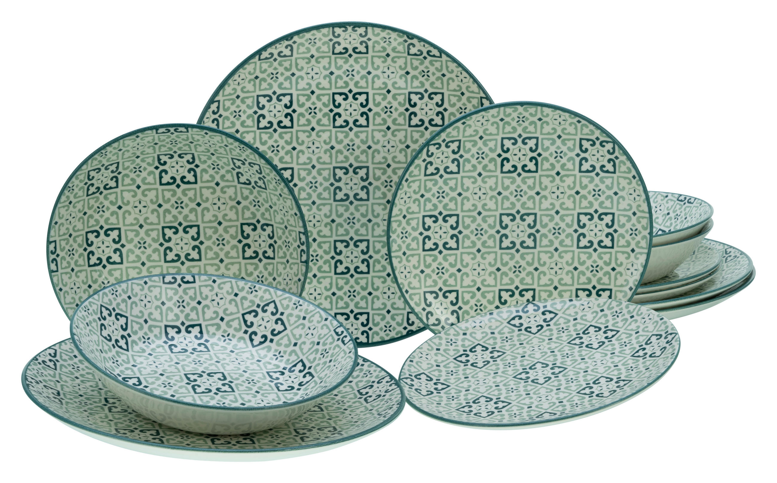 TAFELSERVICE Yara Petrol 12-teilig  - Weiß/Hellgrün, Basics, Keramik - Creatable