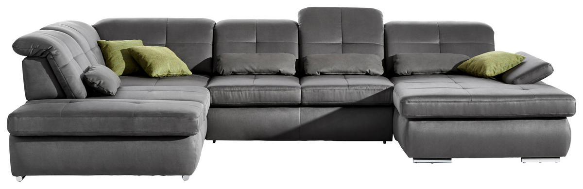 WOHNLANDSCHAFT Mikrofaser Grau  - Chromfarben/Grau, Design, Holzwerkstoff/Textil (260/371/195cm) - Beldomo Style