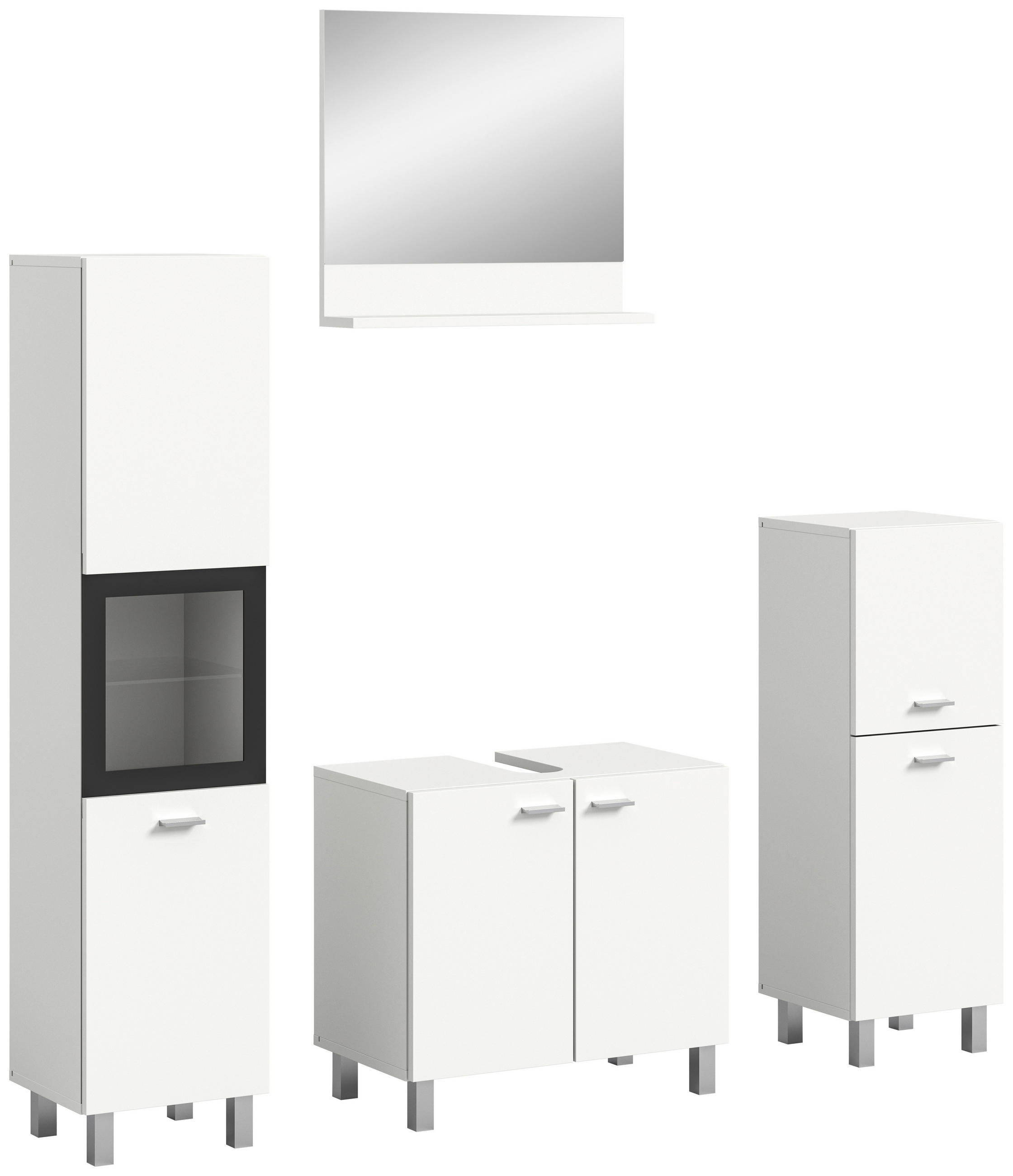 BADEZIMMER 4-teilig  in 117 cm  - Silberfarben/Weiß, MODERN, Glas/Holzwerkstoff (117cm) - MID.YOU
