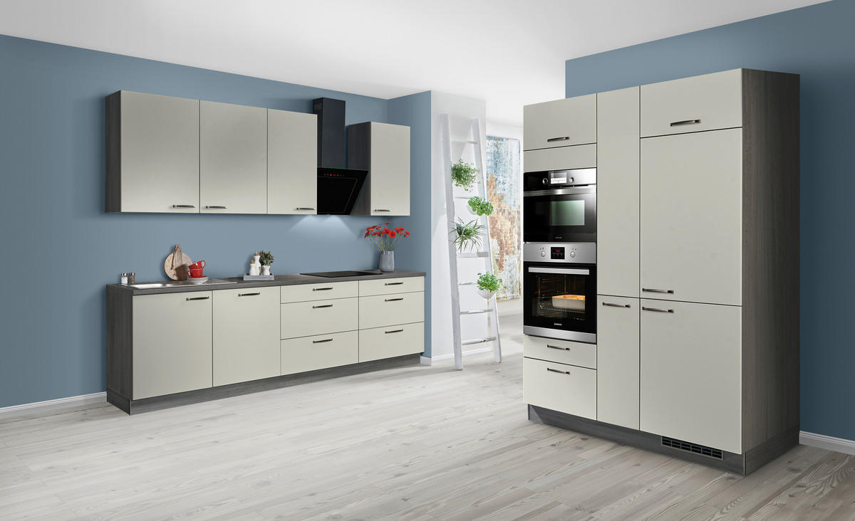 ECKKÜCHE 280/150 cm  in Hellgrau, Eiche grau  - Edelstahlfarben/Eiche grau, Design, Holzwerkstoff/Metall (280/150cm) - Welnova