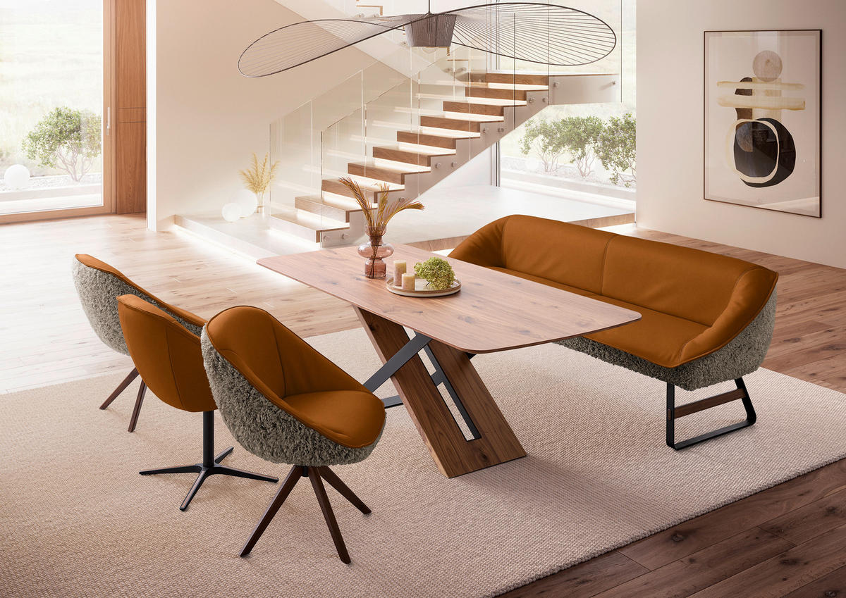 ARMLEHNSTUHL  Beinauswahl, Lederauswahl, Stoffauswahl, inklusive Armlehnen, automatische Rückholfunktion, gepolsterte Armlehnen, Sitzfläche 320° drehbar Hochflor Echtleder  - Rostfarben/Nussbaumfarben, Design, Leder/Holz (61/89/70cm) - Koinor