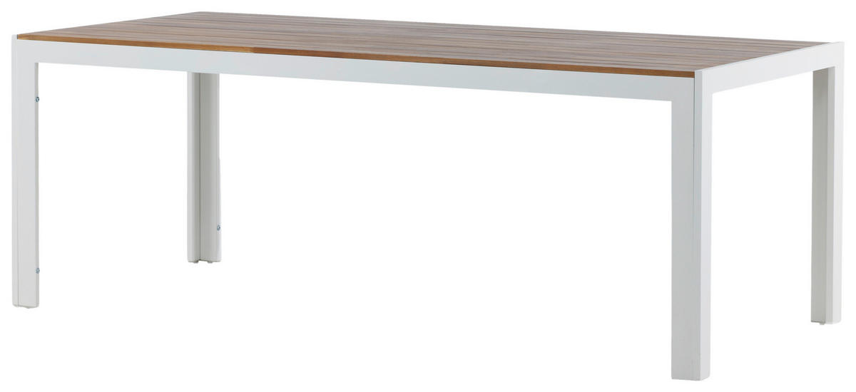 GARTENTISCH 200/100/76 cm  - Weiß/Akaziefarben, KONVENTIONELL, Holz/Metall (200/100/76cm) - Gardenson