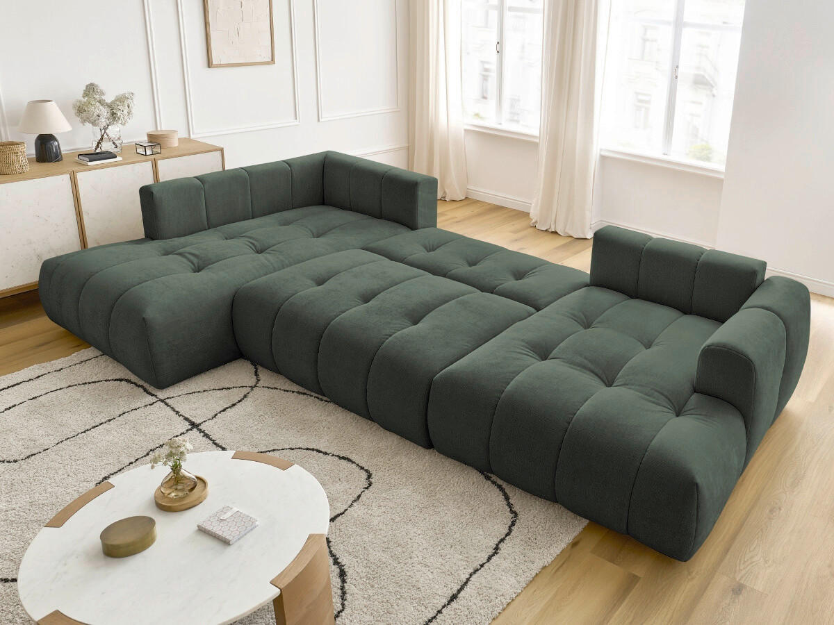 WOHNLANDSCHAFT  FUJI  Grün Leinenoptik  - Schwarz/Grün, MODERN, Kunststoff/Textil (204/377/160cm)