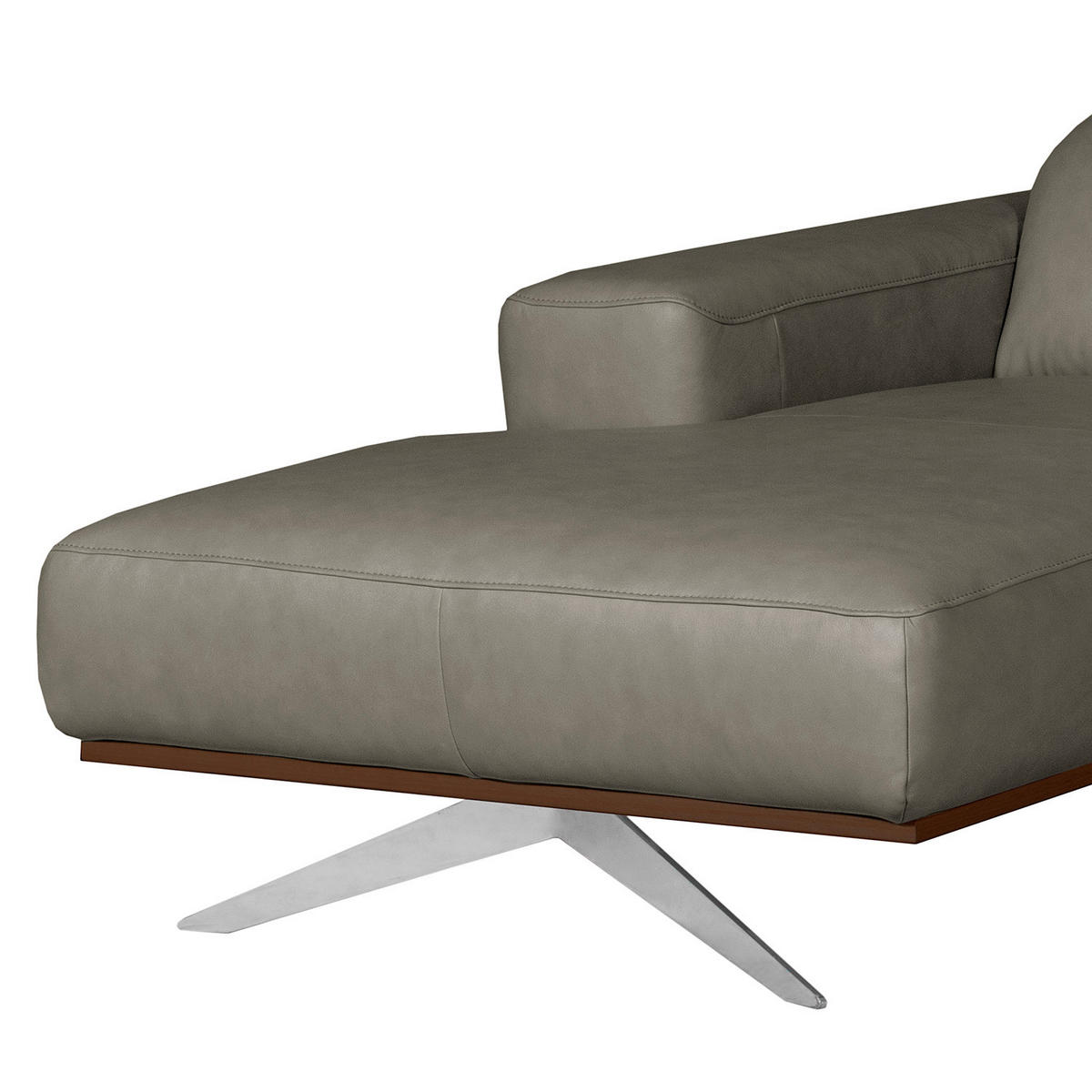 ECKSOFA Grau Echtleder Rücken echt, Kopfteilverstellung  - Chromfarben/Grau, Design, Leder/Metall (187/295cm) - Livetastic
