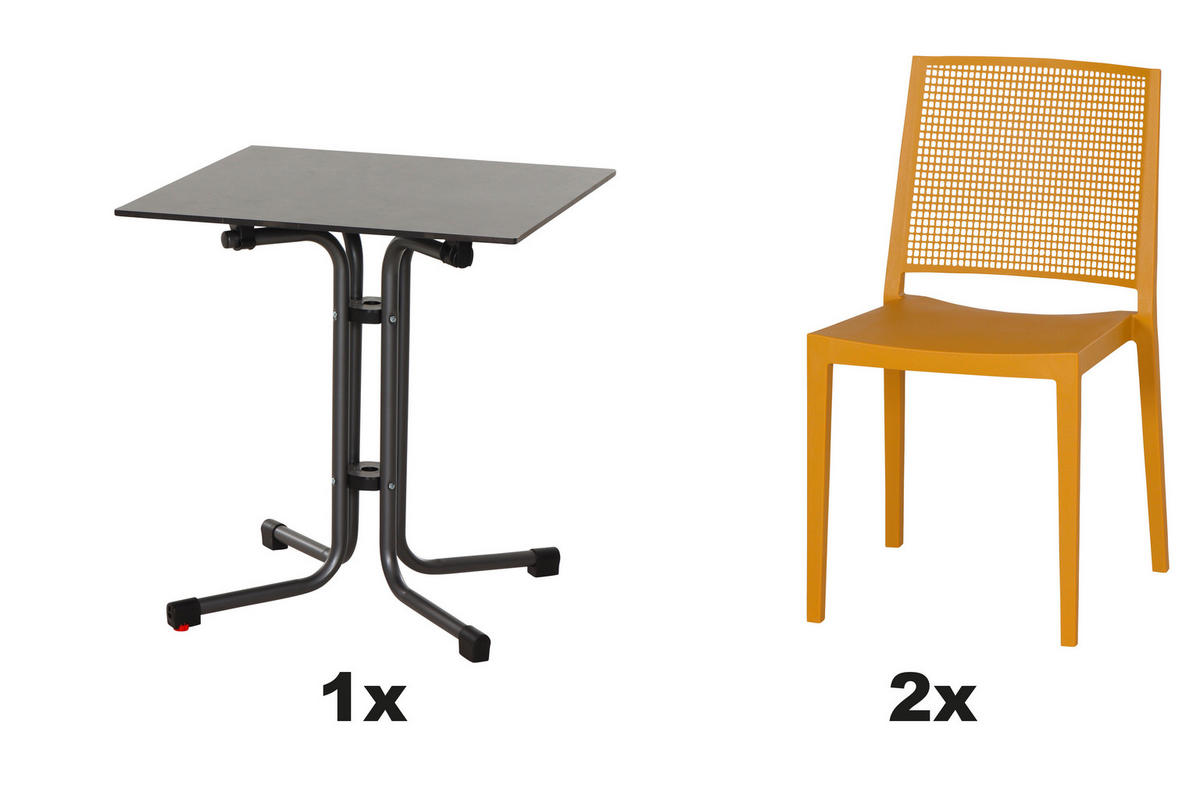 GARTENGARNITUR 5-teilig Stahl  - Anthrazit/Gelb, Basics, Kunststoff/Metall (65/80/65cm) - Siena Garden