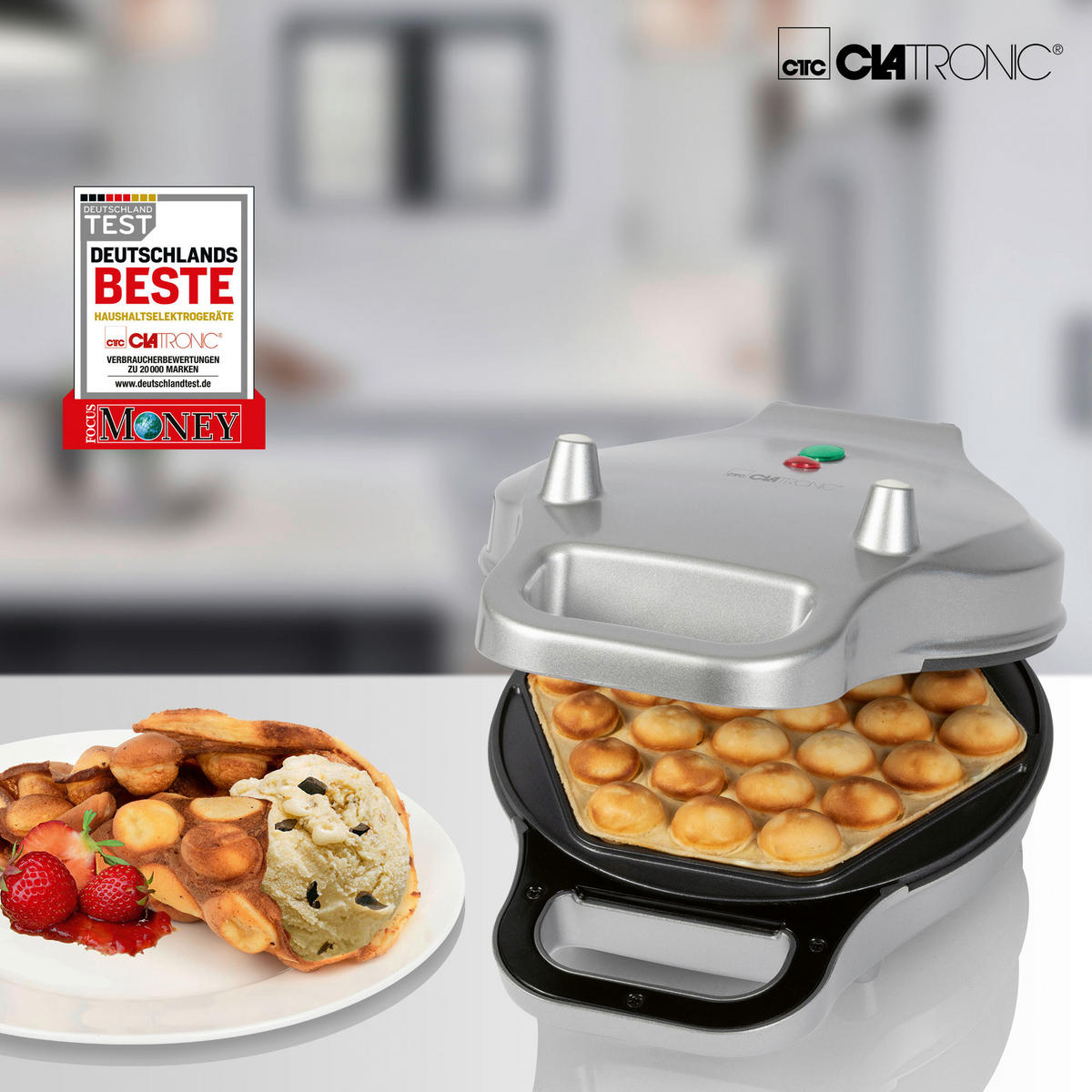 WAFFELAUTOMAT  - Silberfarben, LIFESTYLE, Kunststoff/Metall (20,5/11/28cm) - Clatronic