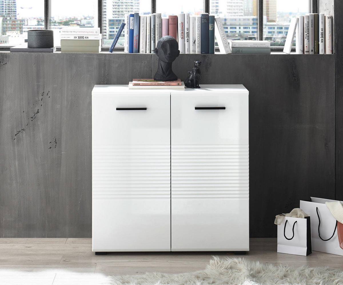 KOMODA, bílá, vysoce lesklá bílá, 80/83/40 cm - bílá/černá, Design, kompozitní dřevo/plast (80/83/40cm)