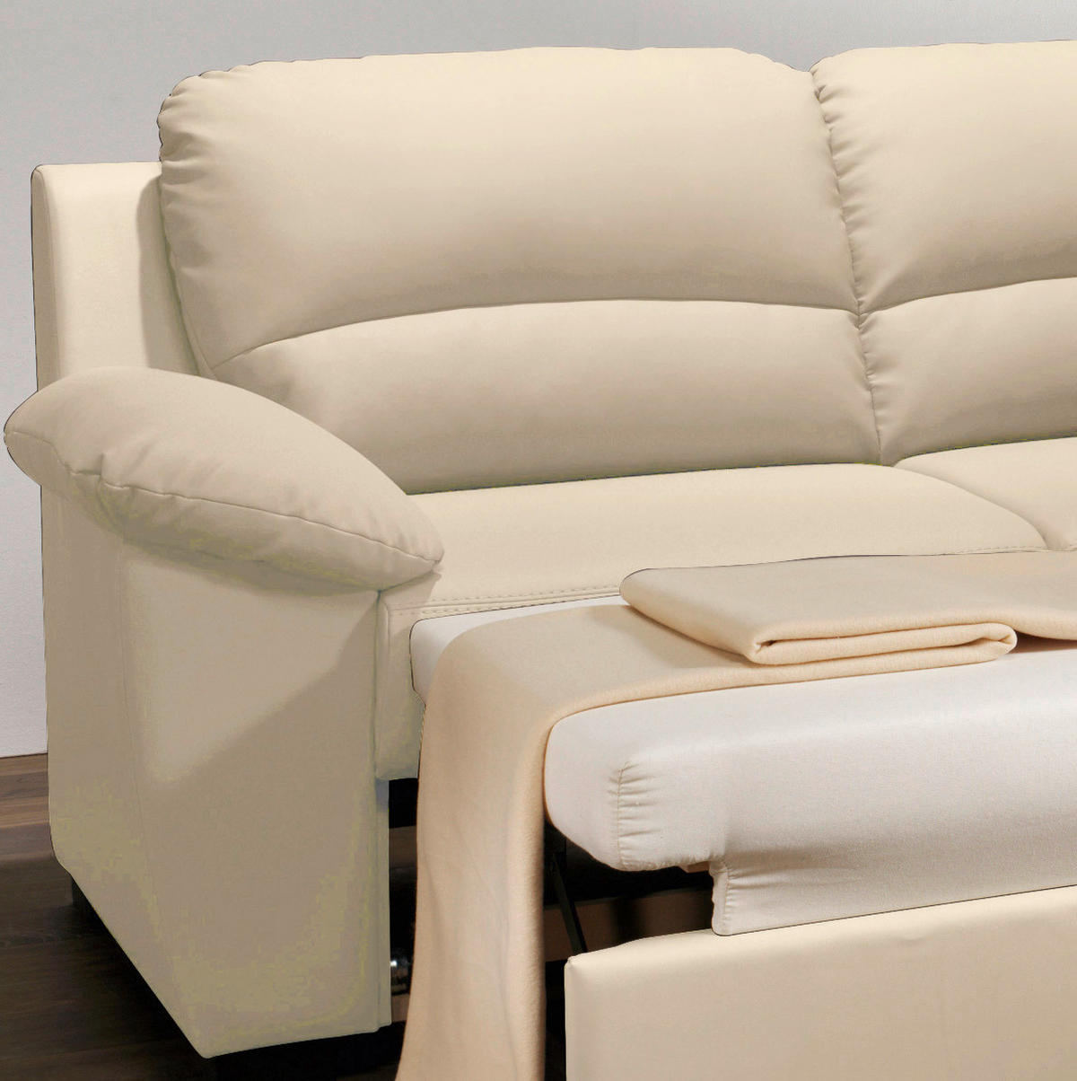 ECKSOFA in Lederlook Beige  - Beige/Schwarz, Konventionell, Kunststoff/Textil (240/45/165cm) - MID.YOU