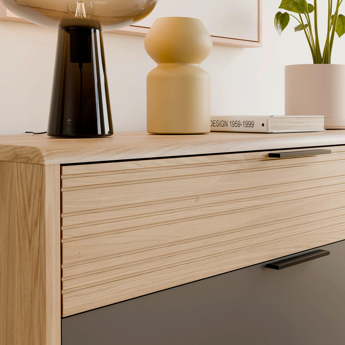 KOMODA   99,5/92,7/42,2 cm   siva, boje hrasta  - siva/boje hrasta, Moderno, drvni materijal/metal (99,5/92,7/42,2cm) - Hom`in