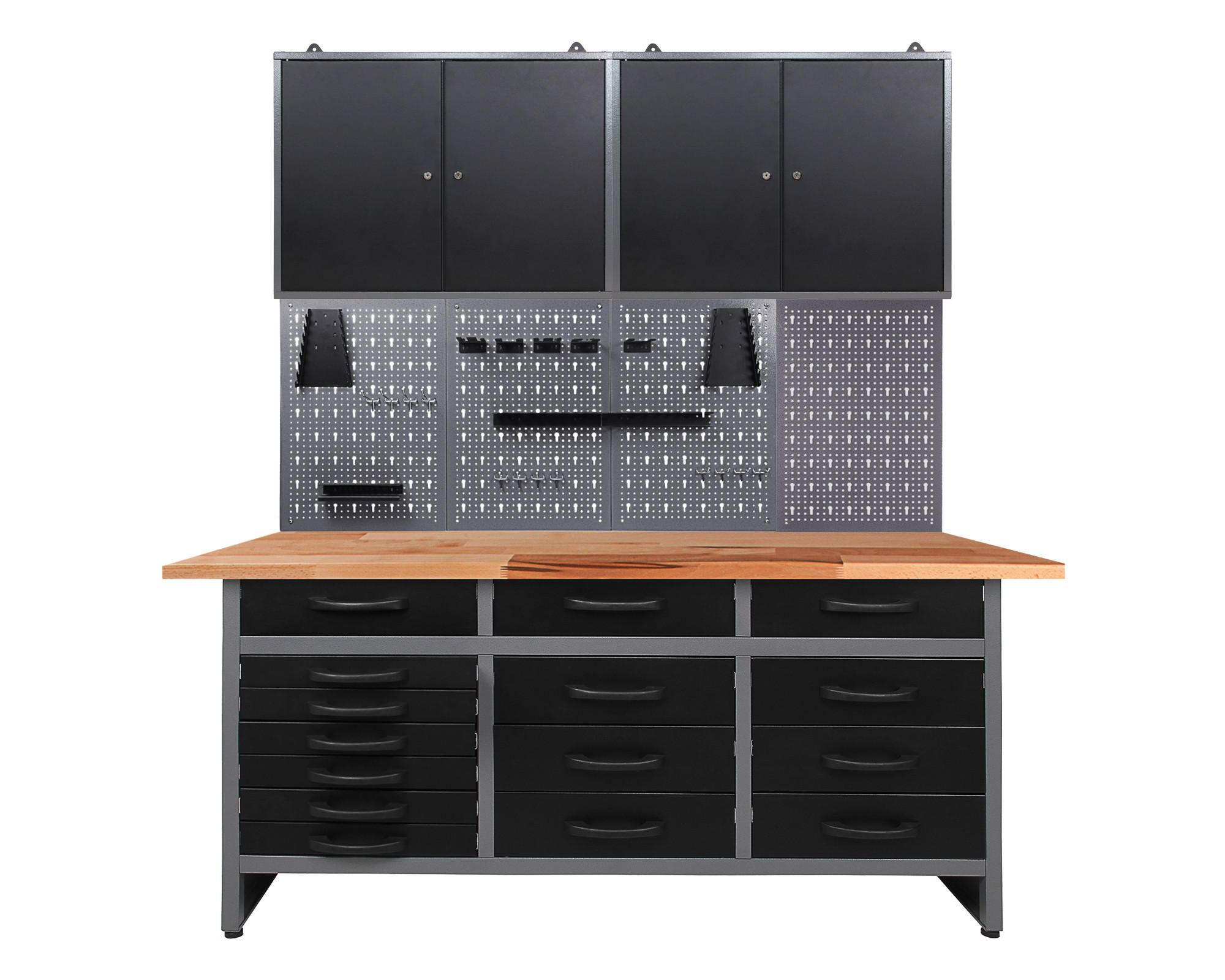 WERKBANKSET 160/205/60 cm  - Anthrazit/Grau, Basics, Holz/Metall (160/205/60cm)