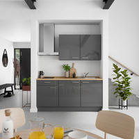 KÜCHENBLOCK Flash 180 cm  in Eichefarben, Schieferfarben  - Schieferfarben/Edelstahlfarben, MODERN, Holzwerkstoff/Metall (180cm) - Nobilia