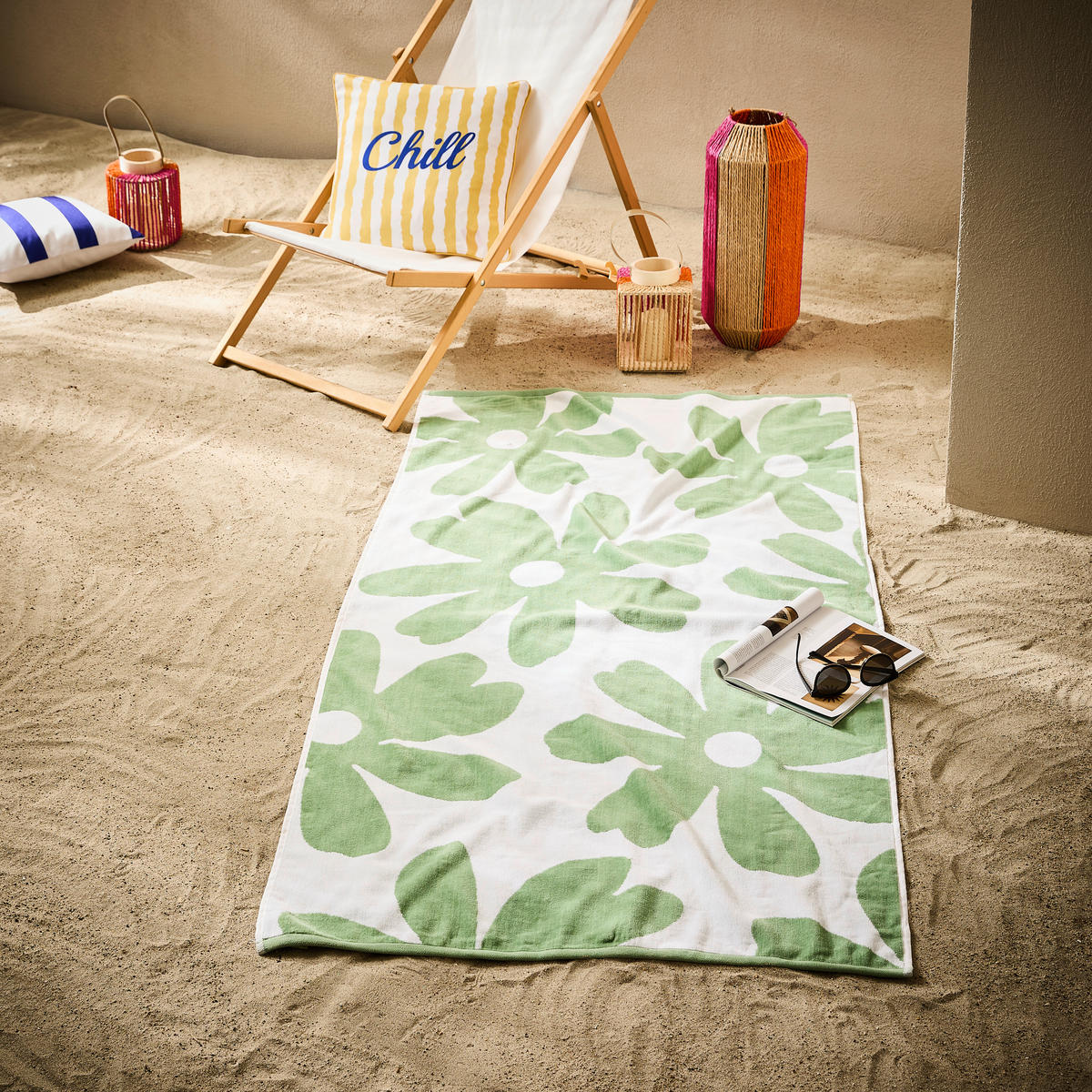 STRANDTUCH Flower Grün 90/180 cm  - Grün, Textil (90/180cm) - Esposa