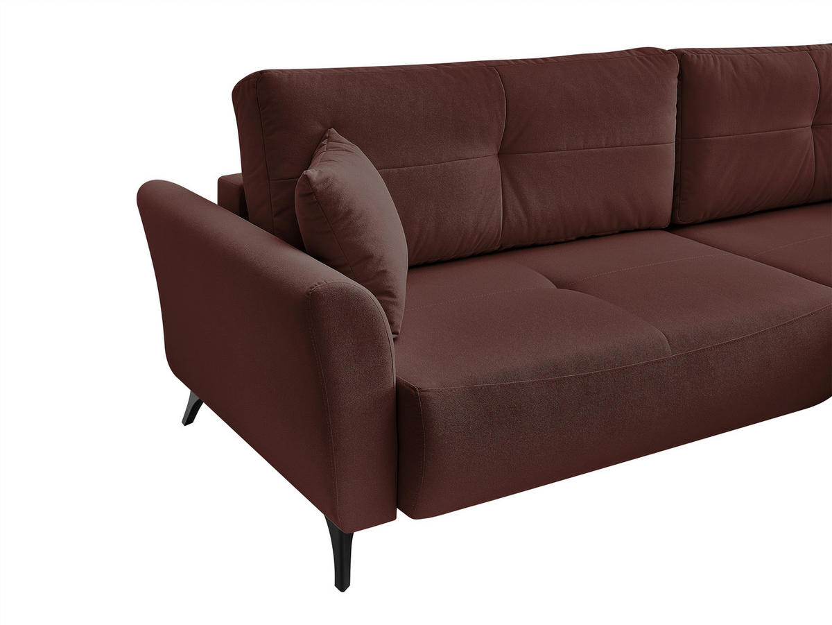 ECKSOFA GEMMA Bordeaux Flachgewebe Zierkissen, Rückenkissen, Bettkasten, Schlaffunktion, Rücken echt, Stauraum  - Bordeaux/Schwarz, Design, Textil/Metall (270/183cm) - P & B