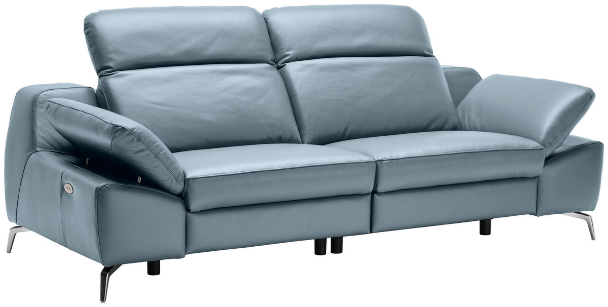 3-SITZER-SOFA Echtleder Blaugrau  - Chromfarben/Blaugrau, Design, Leder/Kunststoff (234/83-99/110cm) - Celina Home