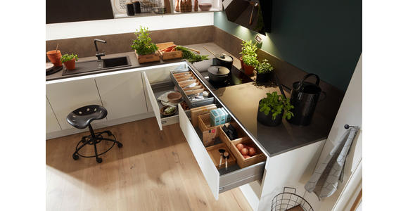 EINBAUKÜCHE - Weiß/Grau, Design, Holzwerkstoff/Stein - Dieter Knoll