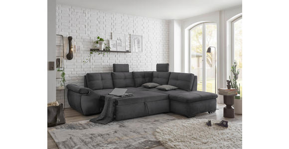 ECKSOFA  in Mikrovelours Grau  - Schwarz/Grau, KONVENTIONELL, Kunststoff/Textil (265/217cm) - Carryhome
