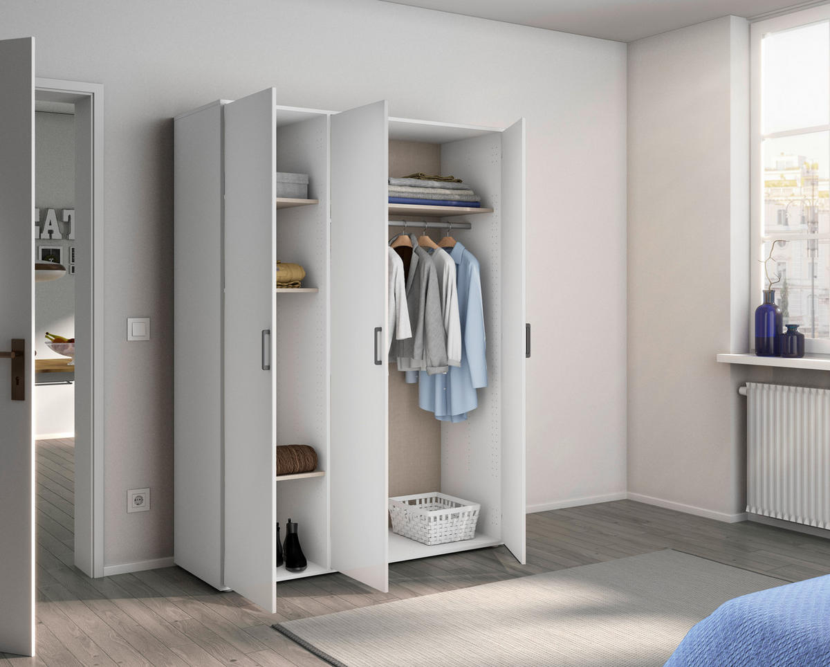 DREHTÜRENSCHRANK 140/194/53 cm 3-türig Weiß  - Weiß, MODERN, Holzwerkstoff/Kunststoff (140/194/53cm) - Rauch Möbel