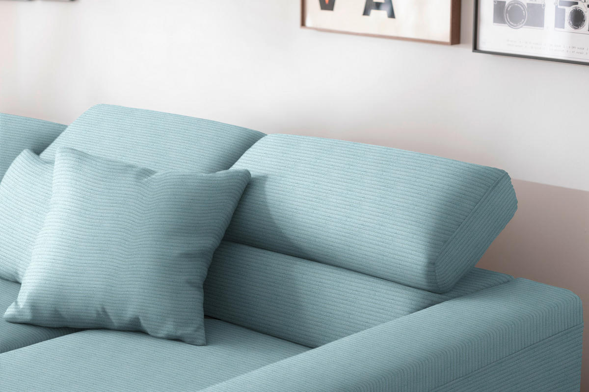 ECKSOFA Cord Hellblau  - Schwarz/Hellblau, Design, Textil/Metall (293/215-217cm) - Schöner Wohnen