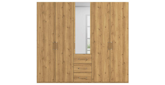 DREHTÜRENSCHRANK  in Eichefarben  - Eichefarben, Design, Glas/Holzwerkstoff (251/223/60cm) - Novel