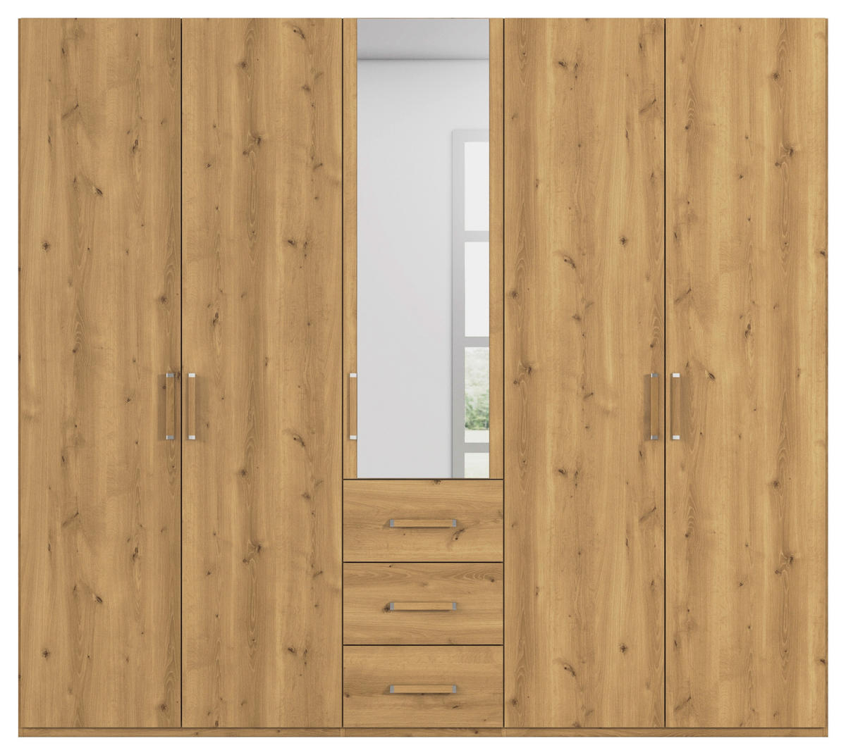 DREHTÜRENSCHRANK 251/223/60 cm 5-türig Eichefarben  - Eichefarben, Design, Glas/Holzwerkstoff (251/223/60cm) - Novel