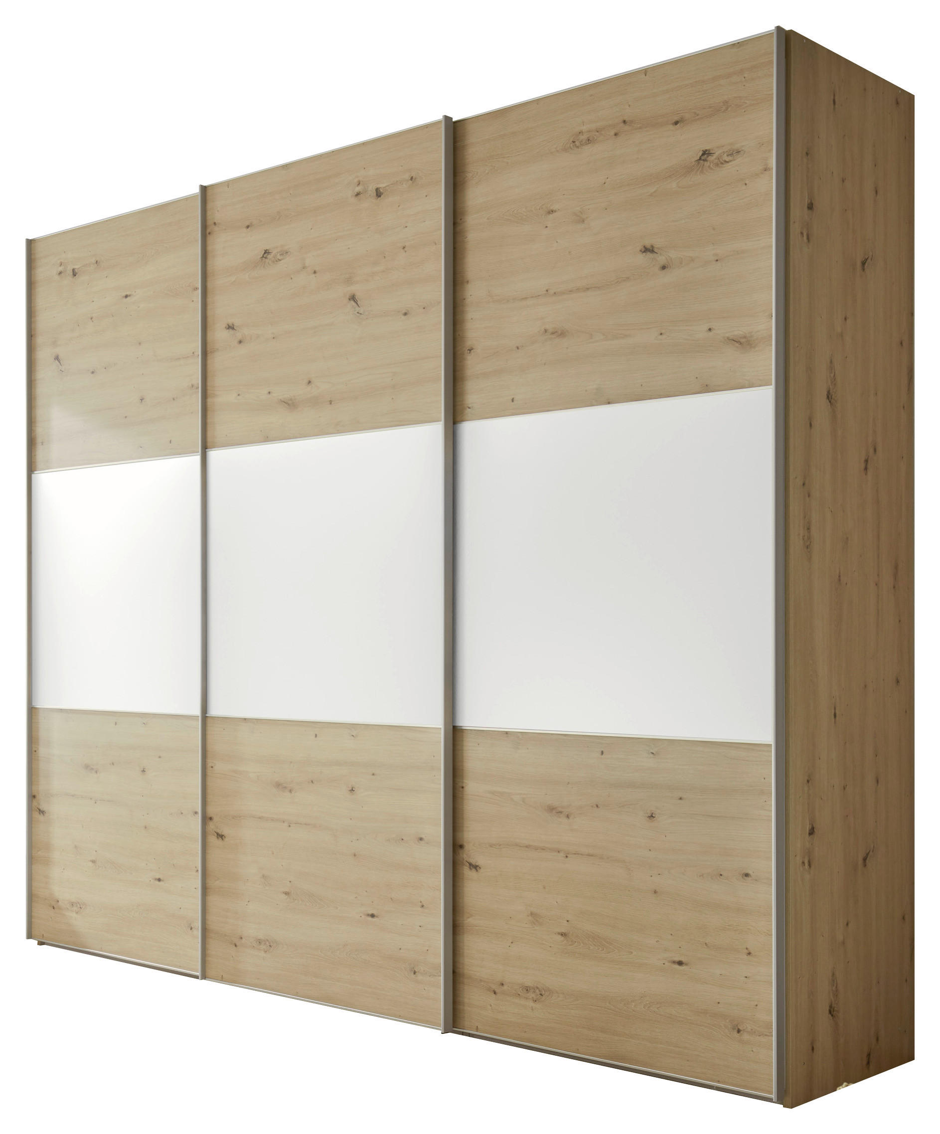 Schwebetürenschrank B: 336 cm Includo, Artisan Eiche/Weiß