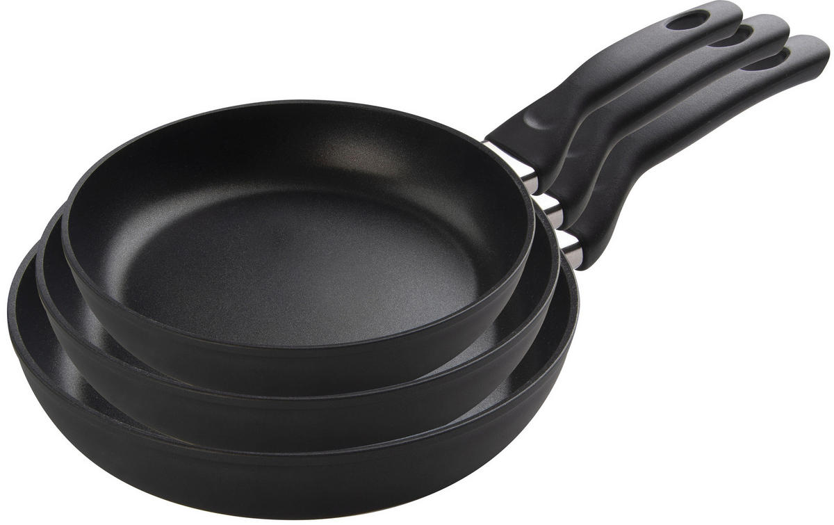 PFANNENSET PANAREA Aluminium 3-teilig  - Schwarz, Basics, Metall (20+24+28cm) - Ballarini