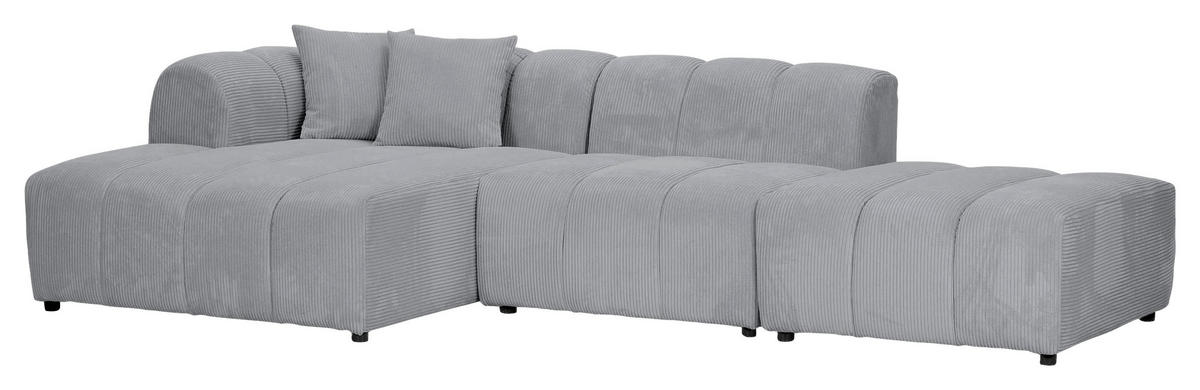 ECKSOFA Hellgrau Cord Zierkissen, Rücken echt  - Hellgrau/Schwarz, KONVENTIONELL, Kunststoff/Textil (162/313cm) - Carryhome