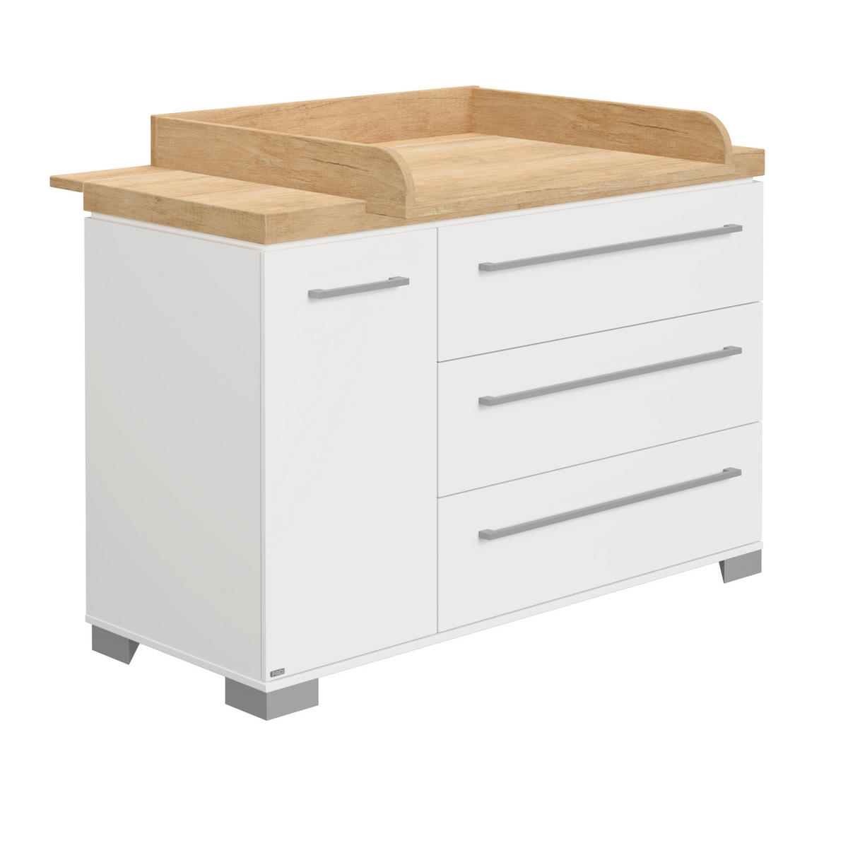 WICKELKOMMODE Kira Eiche Nebraska/Kreideweiß Weiß  - Silberfarben/Weiß, Basics, Holzwerkstoff/Metall (135,3/90,3/55,6cm) - Paidi