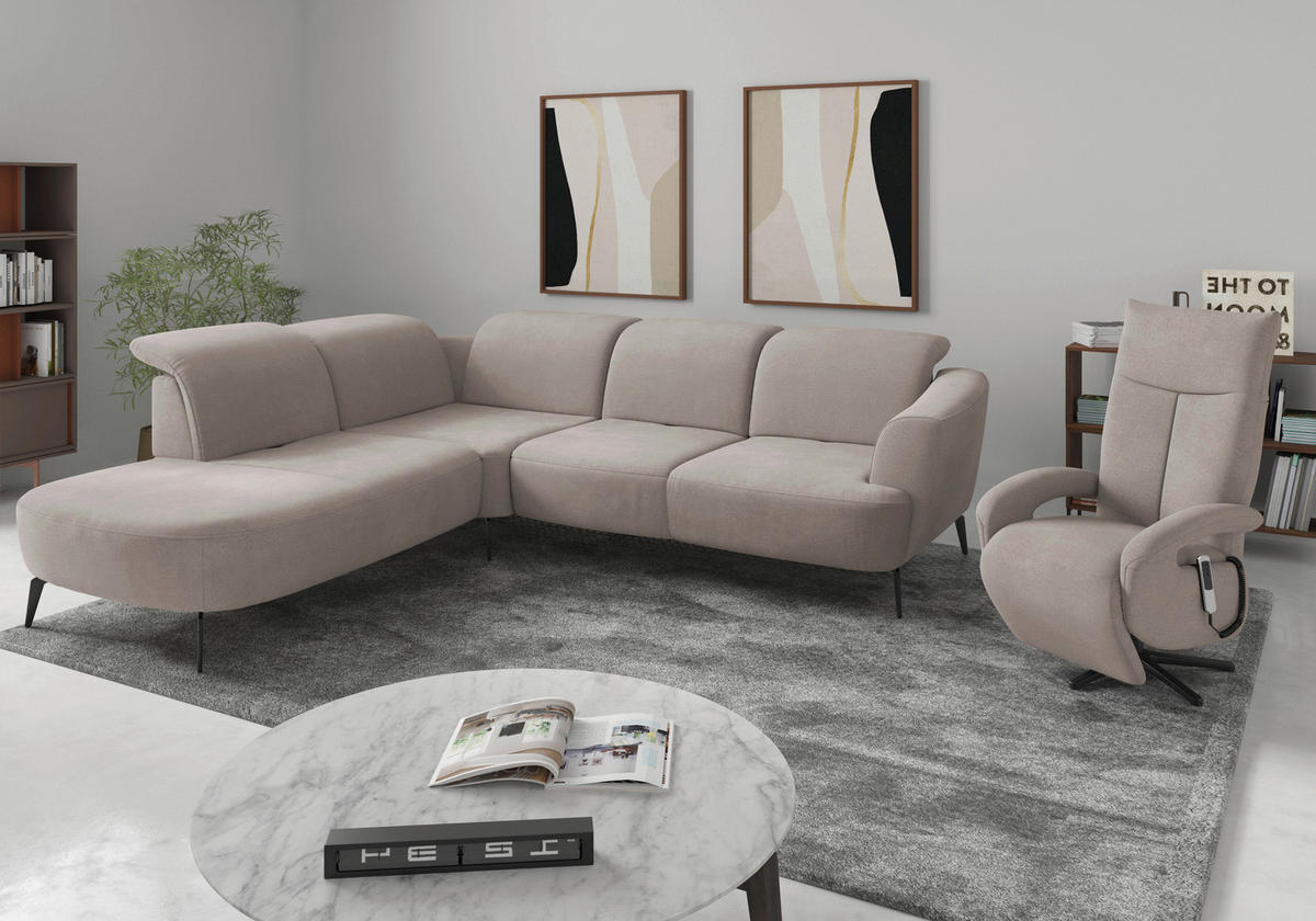 ECKSOFA in Flachgewebe Greige  - Greige/Schwarz, Konventionell, Textil/Metall (267/300cm) - Sit & More