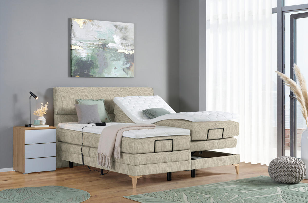 BOXSPRINGBETT 180/200 cm  in Beige  - Eichefarben/Beige, Konventionell, Holz/Textil (180/200cm) - Voleo