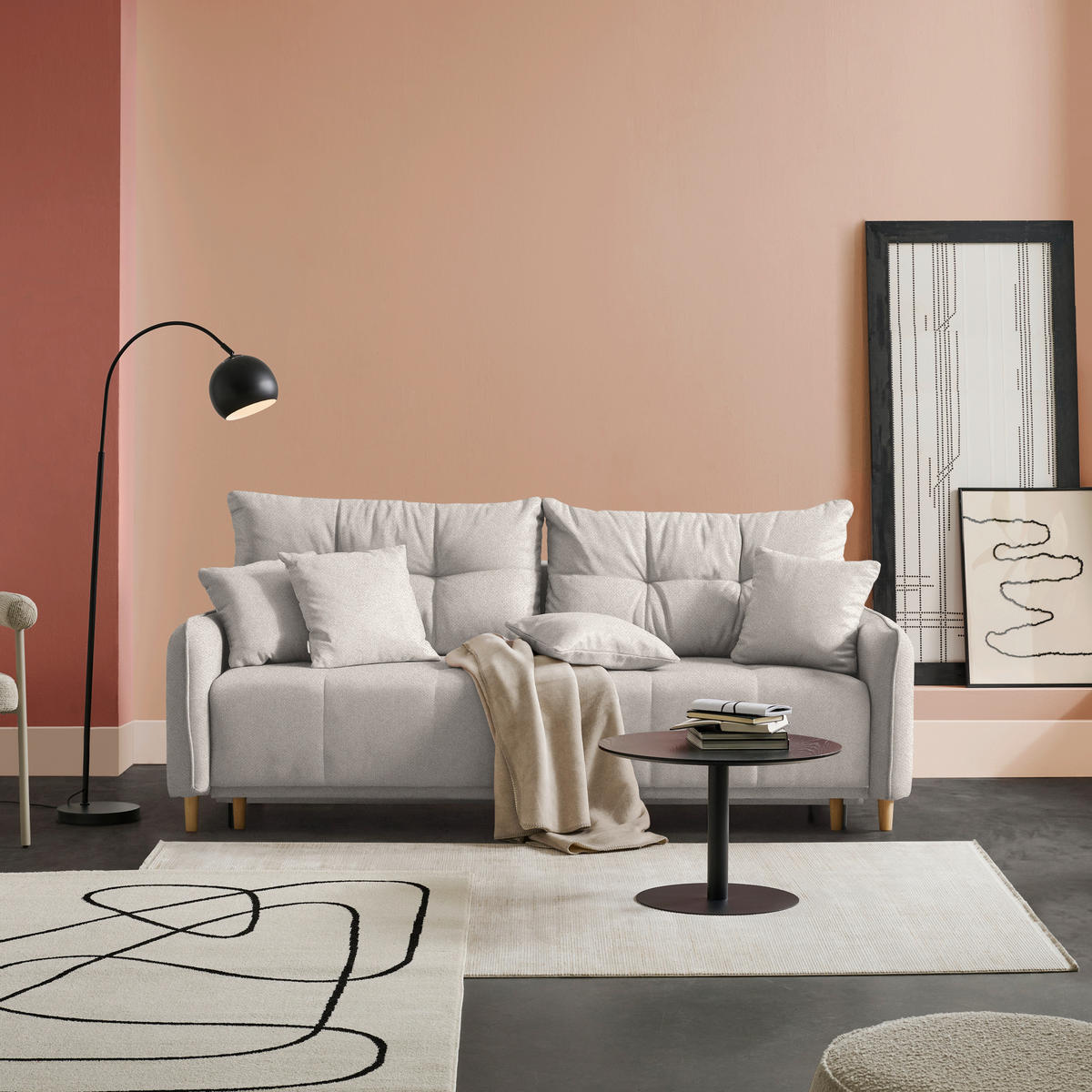 SCHLAFSOFA  in Struktur Beige  - Beige/Buchefarben, Design, Holz/Textil (217/97/101cm) - Carryhome