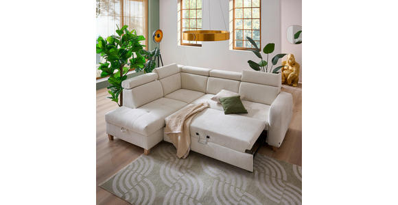 ECKSOFA inkl. Funktionen Weiß Samt - Weiß, Natur, Holz/Textil (206/261cm) - Venda