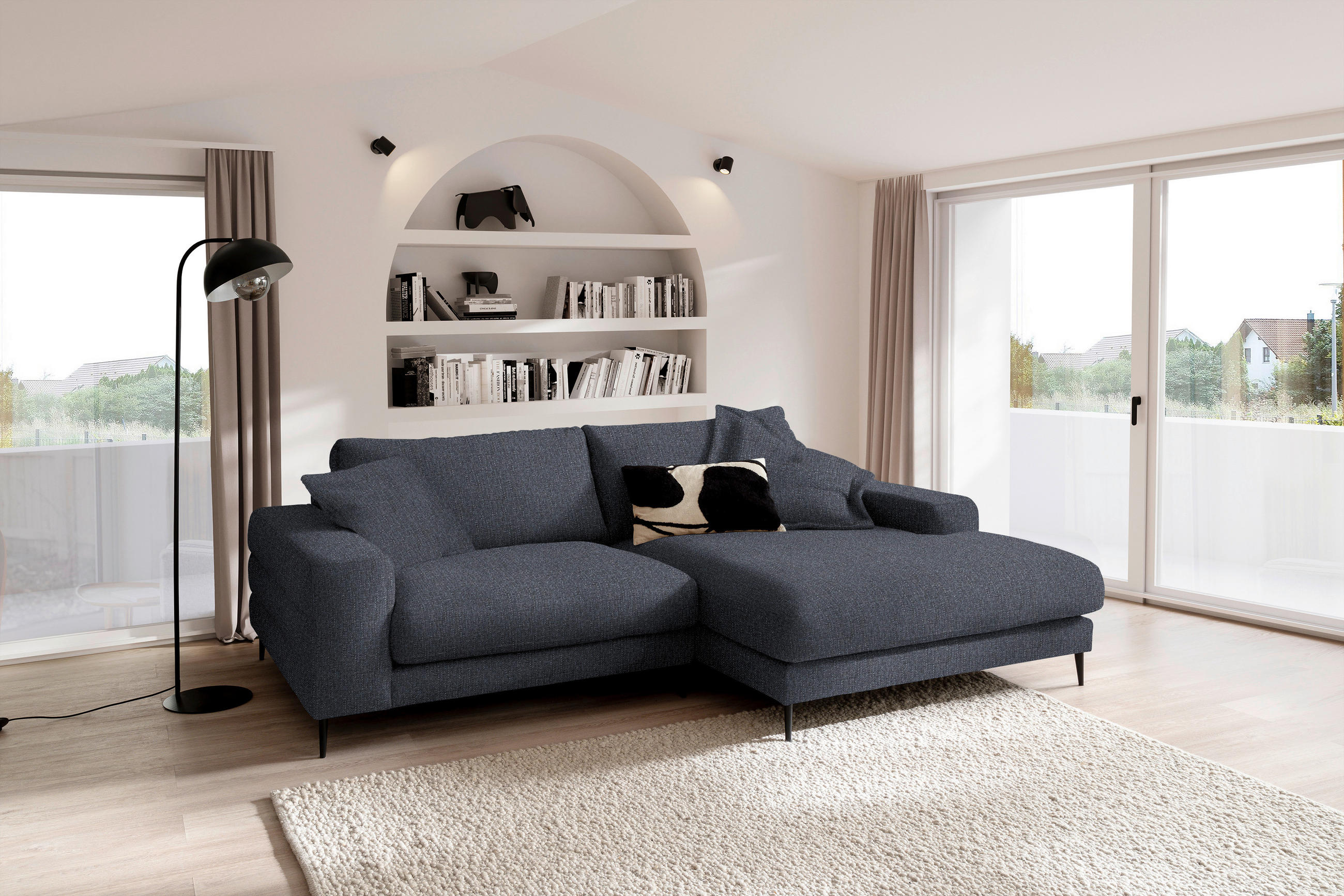 ECKSOFA in Flachgewebe Dunkelgrau  - Dunkelgrau/Schwarz, Design, Textil/Metall (253/177cm) - Dieter Knoll