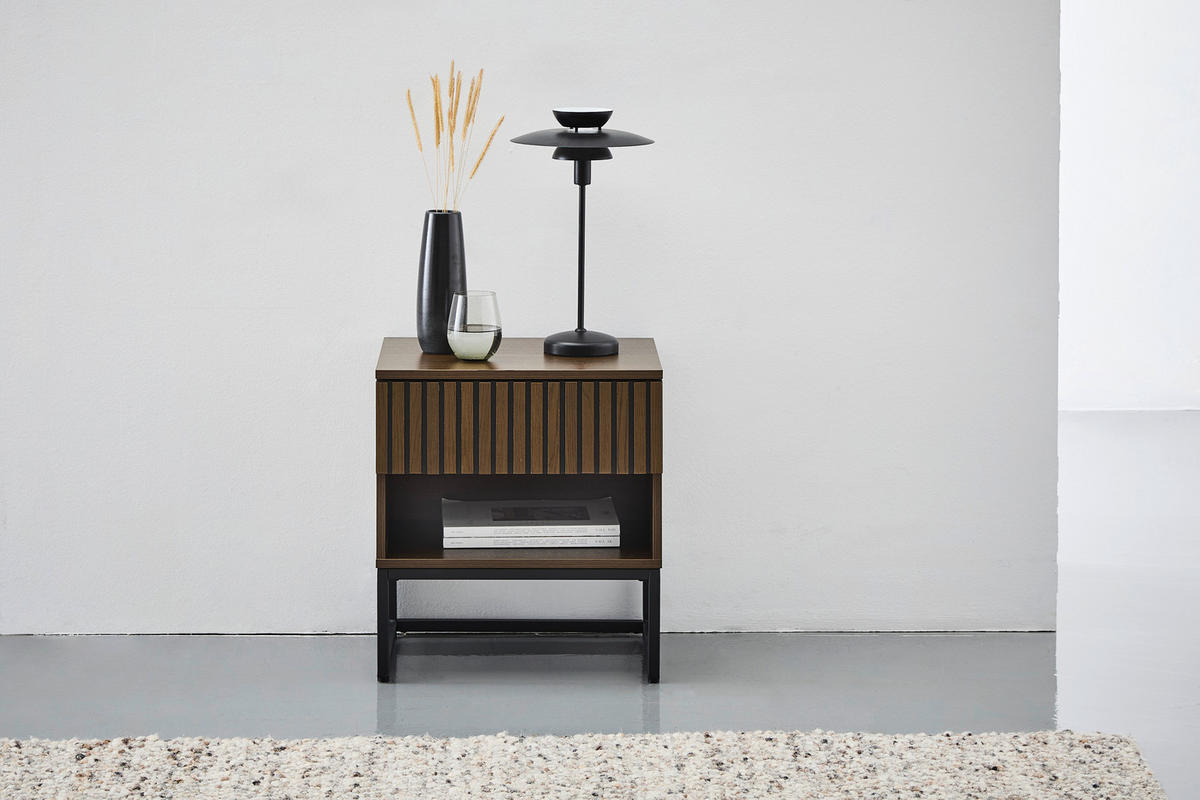 NOČNÍ STOLEK, tmavý dub, 50/55/40 cm - černá/tmavý dub, Moderní, kov/kompozitní dřevo (50/55/40cm) - Xora