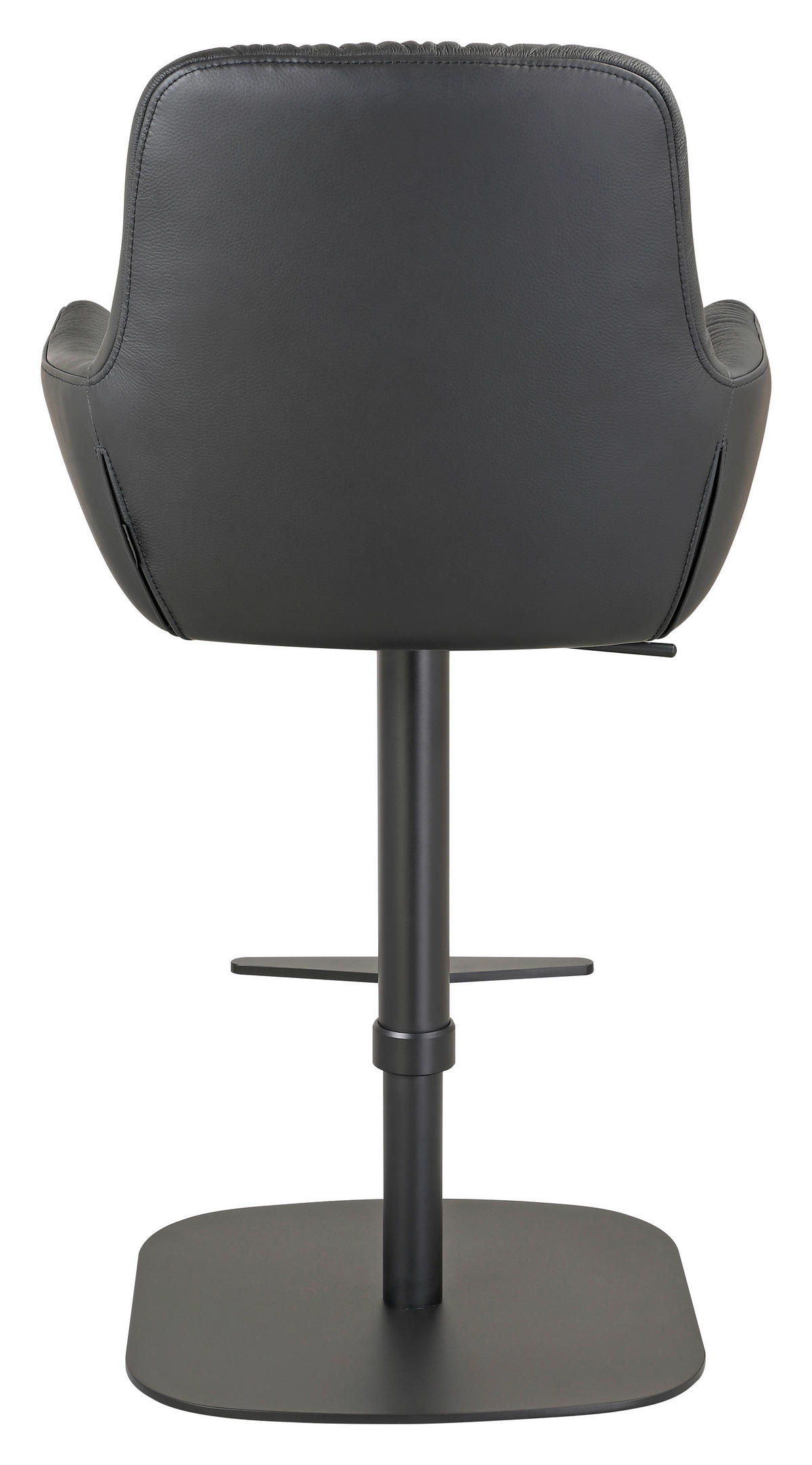 BARHOCKER Echtleder Schwarz Eisen Sitzfläche 360° drehbar, inklusive Armlehnen, automatische Rückholfunktion  - Schwarz, Design, Leder/Metall (57,5/117/59,5cm) - Dieter Knoll