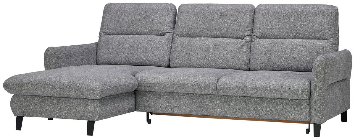 ECKSOFA Hellgrau Plüsch  - Hellgrau/Schwarz, KONVENTIONELL, Textil/Metall (190/254cm) - Livetastic
