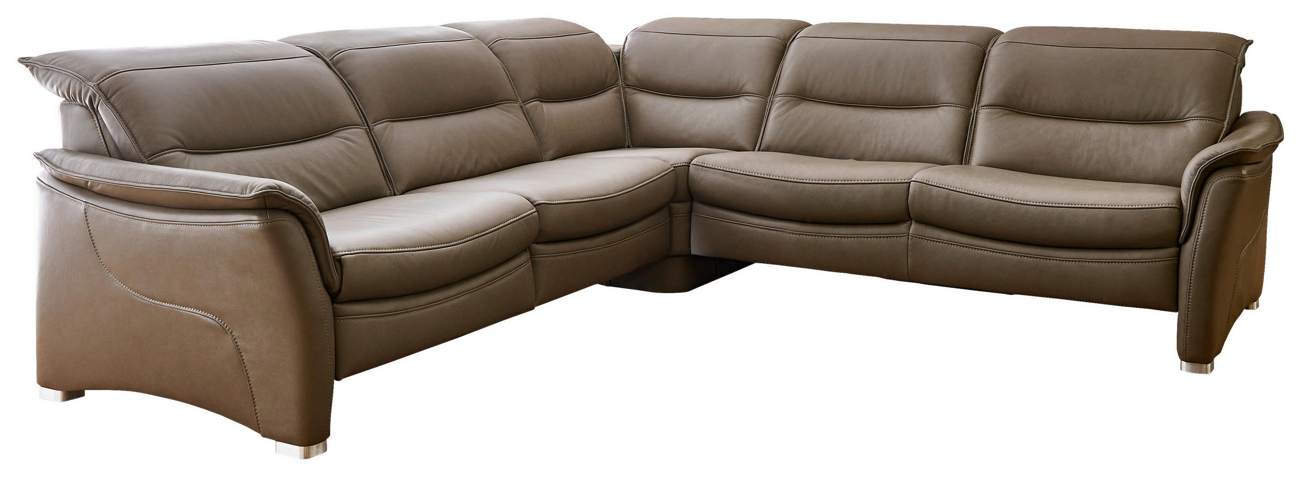 ECKSOFA inkl. Funktionen Valdera Dunkelbraun Echtleder Rücken echt, Kopfteilverstellung  - Dunkelbraun/Alufarben, Design, Leder/Metall (277/277cm) - Valdera